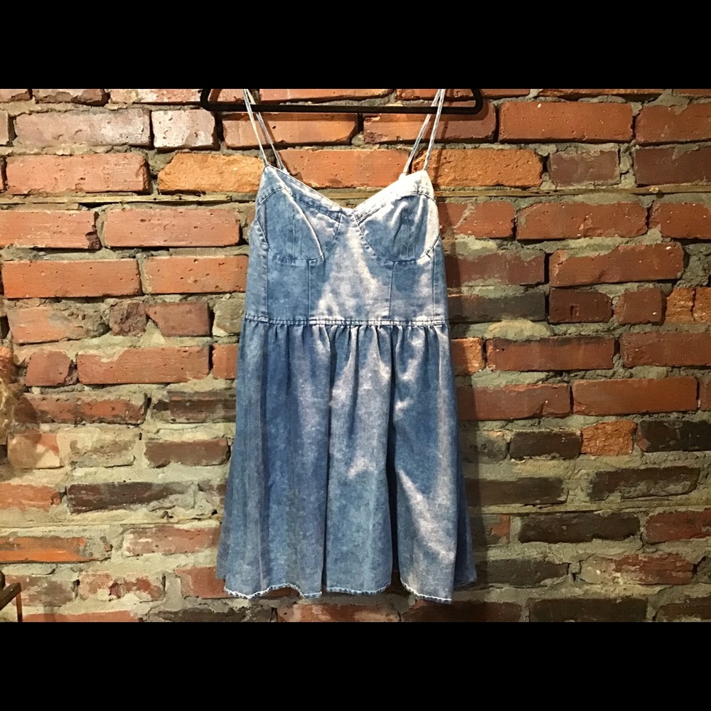 Washed denim print dress